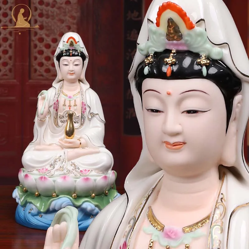 5A + Asia Royal jade Porcelain GUAN YIN Goddess bodhisattva God Buddha statue HOME SHOP Bring good luck Bless safety