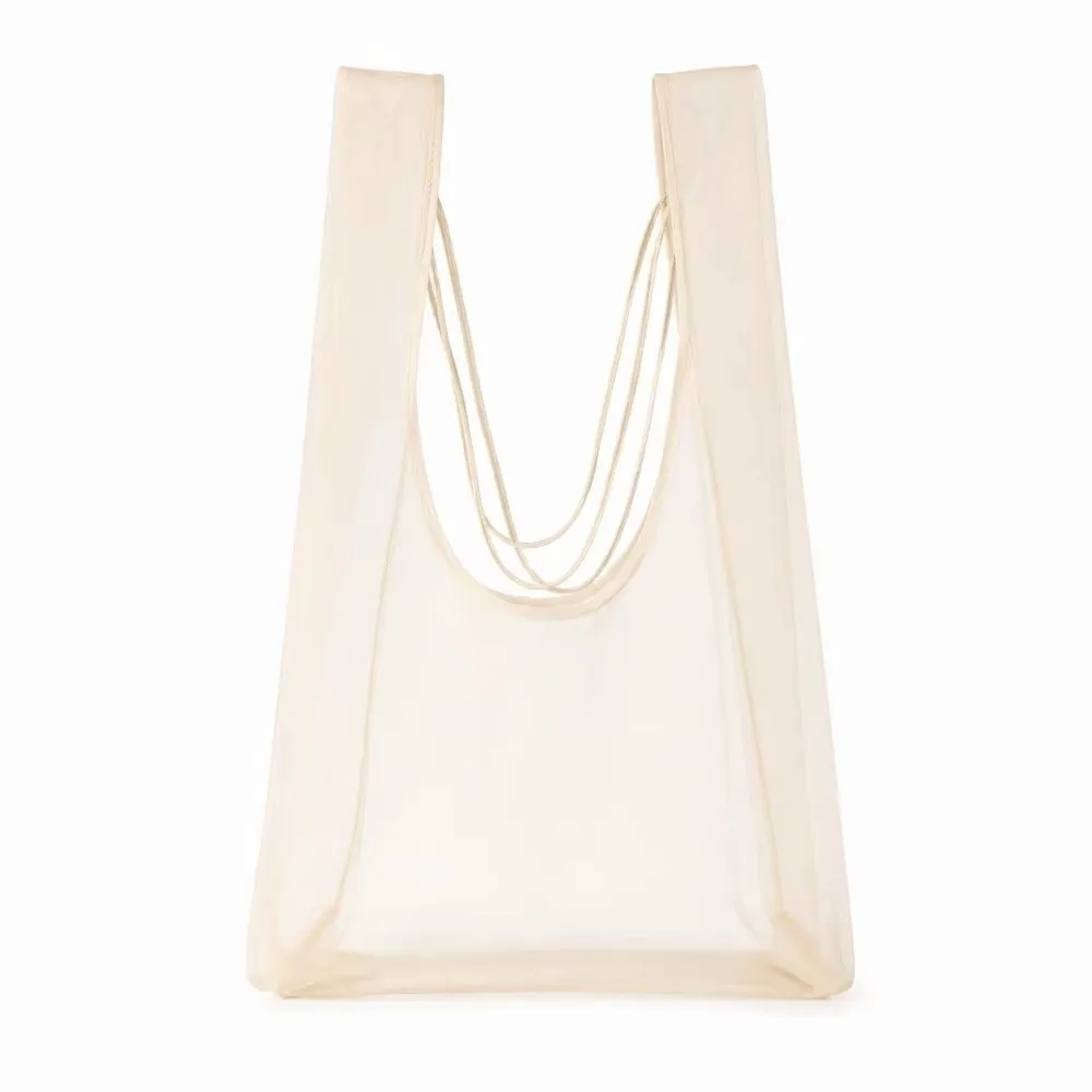 Große Organza-Einkaufstasche, leichte, durchsichtige Netzstoff-Tasche, tragbare, wiederverwendbare Kosmetiktasche, Supermarkt – Detail 2