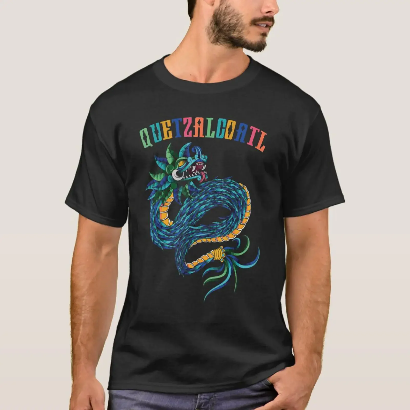 Aztec God Quetzalcoatl Cool Snake Dragon Inca Maya T Shirt vintage Washed fashion Slightly Breathable Comfortable homme Casual
