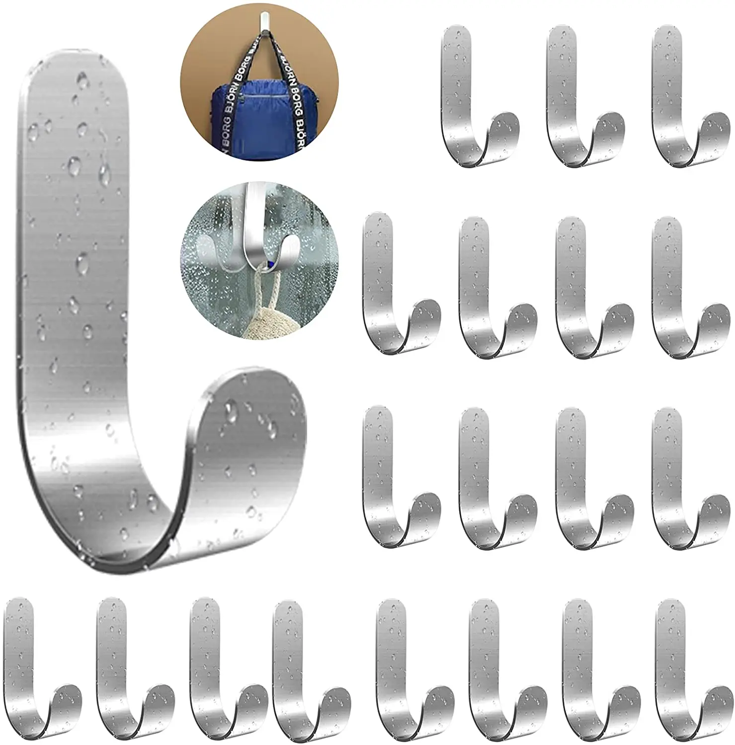 2/1Pcs Wall Adhesive Hooks J-type Stainless Steel Hooks Waterproof Sticky Hooks For Hanging Bathroom Towels Keys Coat Bag