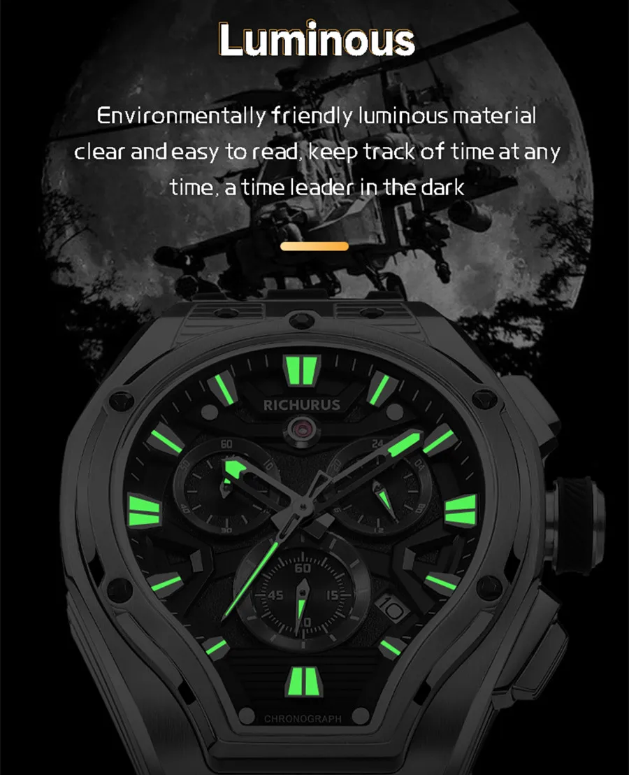 New Men\'s Sports Watches Japanese Movement Multifunctional Quartz Chronograph Wristwatches Waterproof Luminous Clock for Men