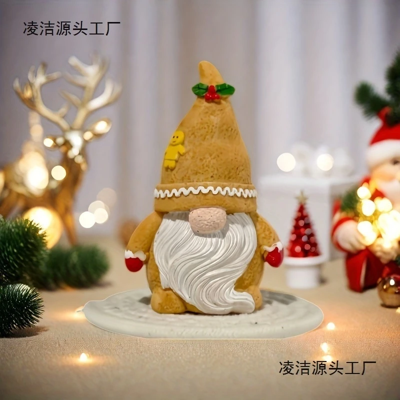 Khaki Gingerbread Man And Reindeer Resin Figurine Christmas Table Centerpiece Home Display Festive Gift For Kids And Family