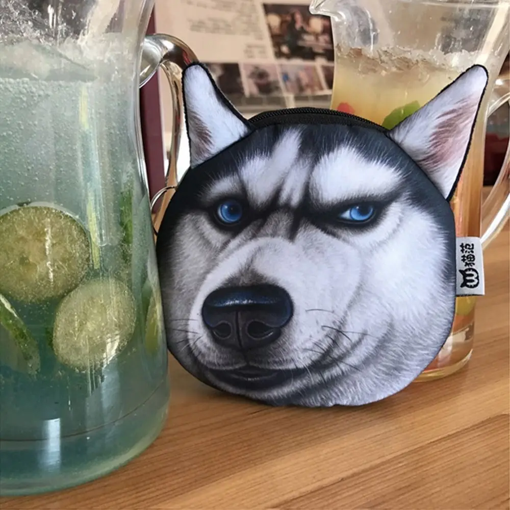 Dog Expression Dog Pattern Coin Purse Siberian Husky Bulldog Change Storage Bag Coin Money Bags Lipstick Cosmetic Bag
