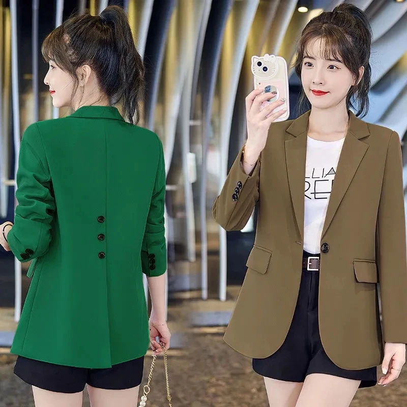 Back Split Off White Suit Coat women\'s 2023 New Spring and Autumn Leisure Office Ladies Blazer Popular Suit Top Beige nero