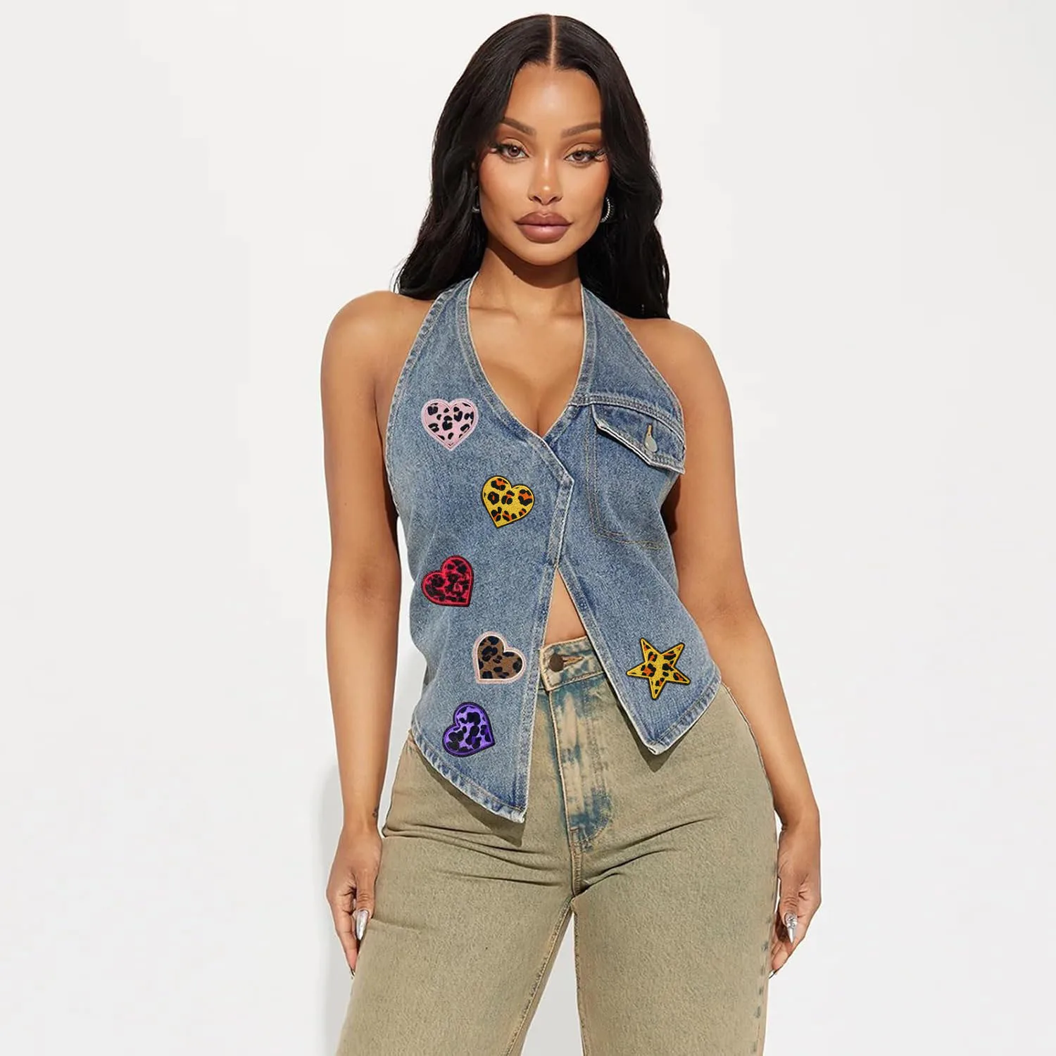 

A New Style of Patchwork Leather Embroidery Five-pointed Star Patch Clothing Decoration Leopard Print Heart Stamp Sticker