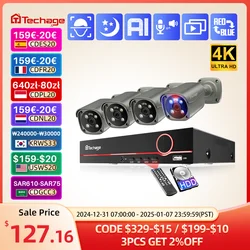 Techage-Système de caméra de surveillance 4K 8MP, kit NVR PoE 8CH, détection humaine, lumière rouge-bleu, alarme P2P, vidéo, audio, CCTV