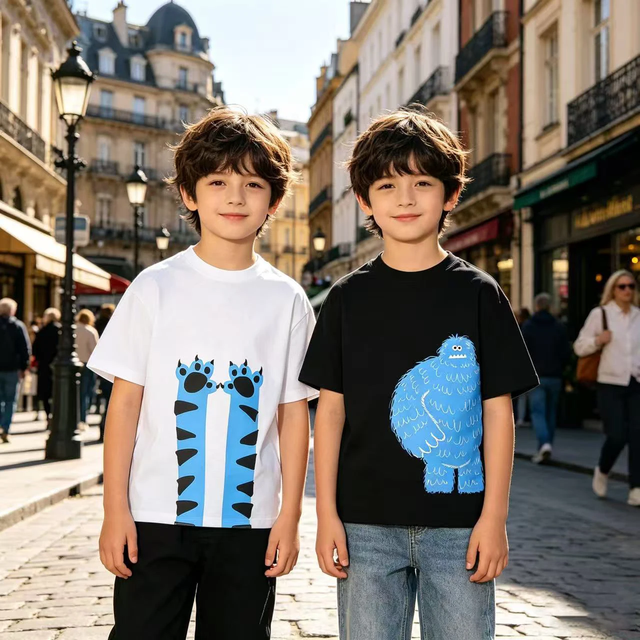 Summer children's T-shirt short sleeved 2026 new cartoon monster print pure cotton boys' top