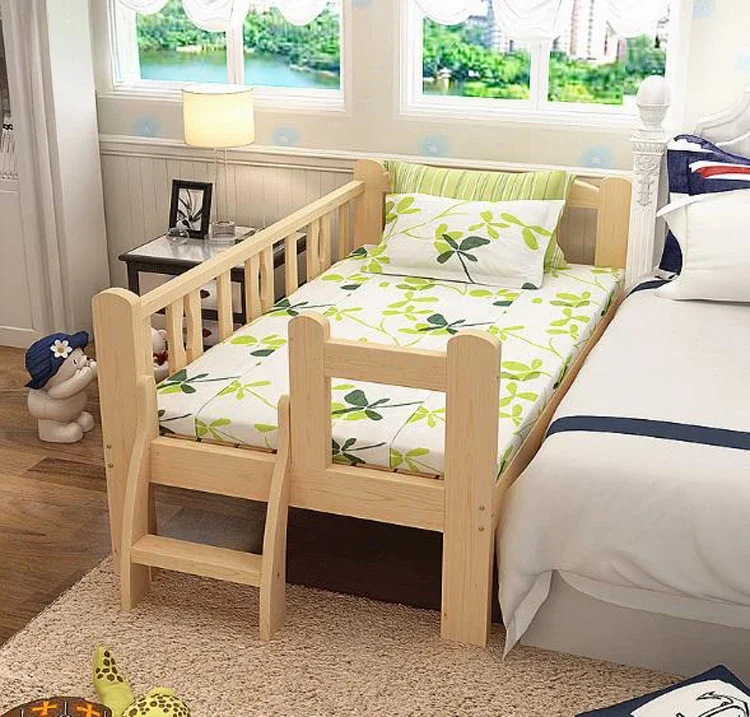 Creativity Solid Wood Children Beds With Guardrail Small Infant Bedside Single Widening Splicing Kids Bed No Mattress