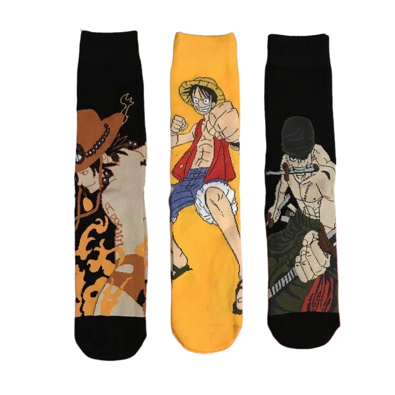 BANDAI One Piece Monkey D. Luffy Socks Cotton Unisex Japanese Anime Cartoon Streetwear Pattern Cosplay Funny Gift Fashion Kawaii view 2