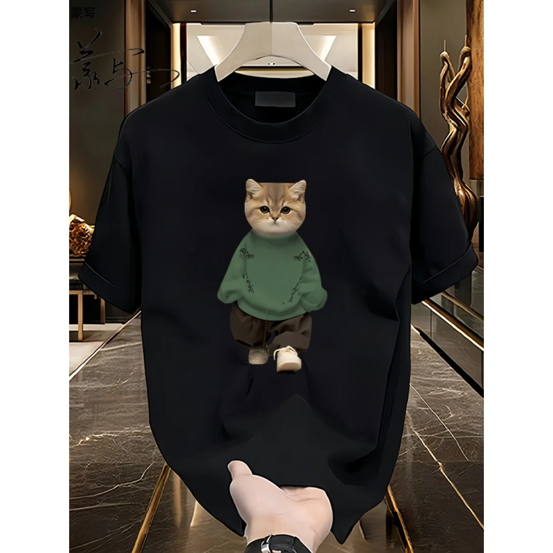 أنيمي القط الجرافيك تي شيرت الصيف موضة الترفيه الراقية تنوعا تنفس القطن الخالص الرجال والنساء Y2K تي شيرت