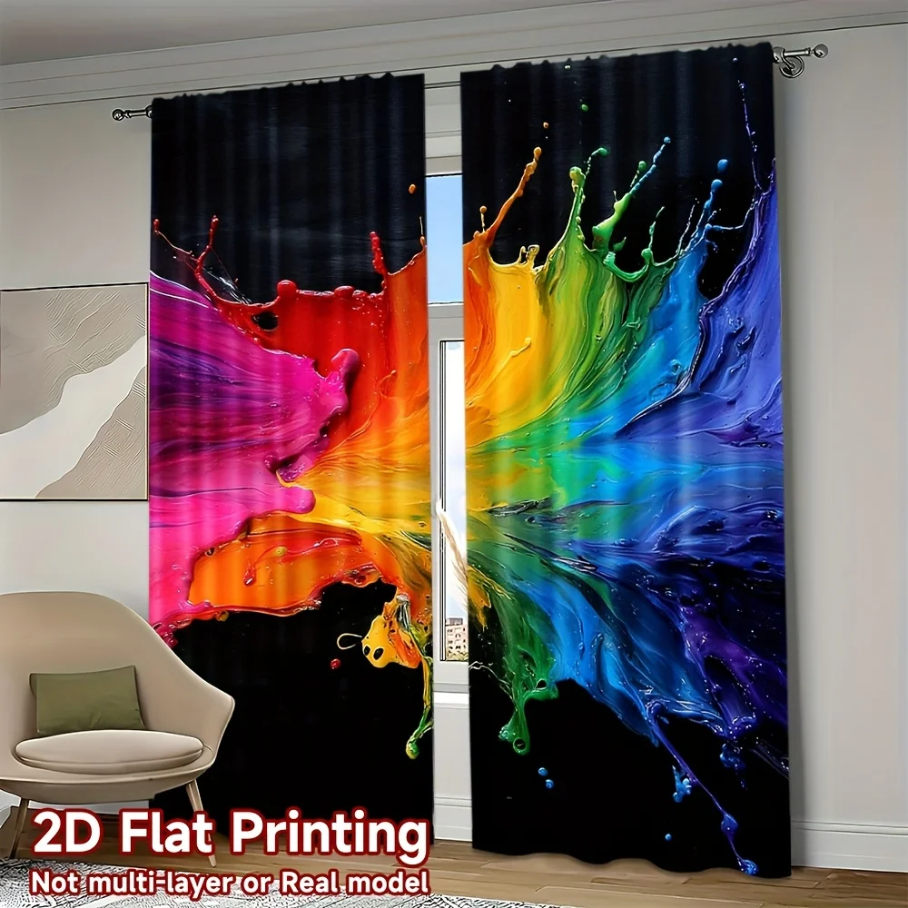 Modern color-blocking design Print Drapes Room Darkening Window Curtains for Home Decor,Rod Pocket Blackout Curtains Bedroom
