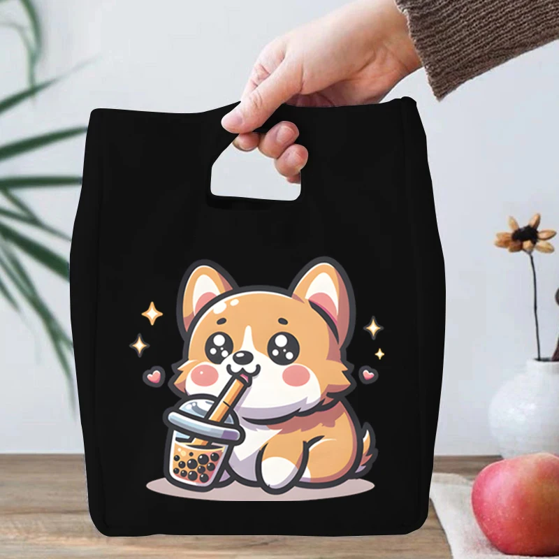 Lunch Bag Handle Insulation Cooler Bag for Women Kids Corgi Bobo Tea Series Lunch Box Picnic Portable Food Thermal Bento Bags