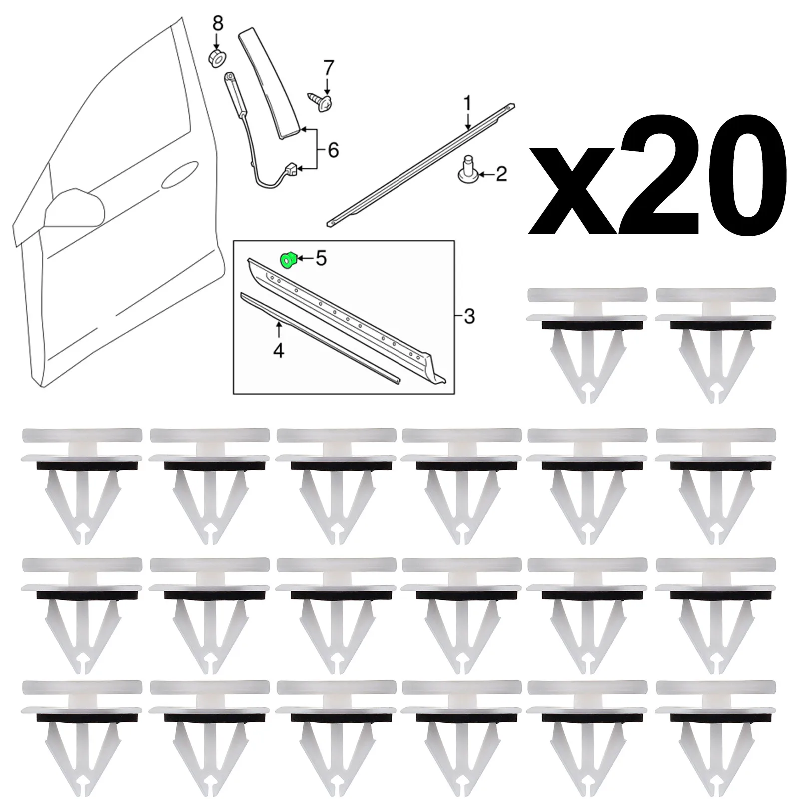 

20x For Ford Fiesta Kuga S-max Escape Edge Ecosport F150 Mustang Side Skirt Sill Rocker Panel Molding Clips Retainer Rivet