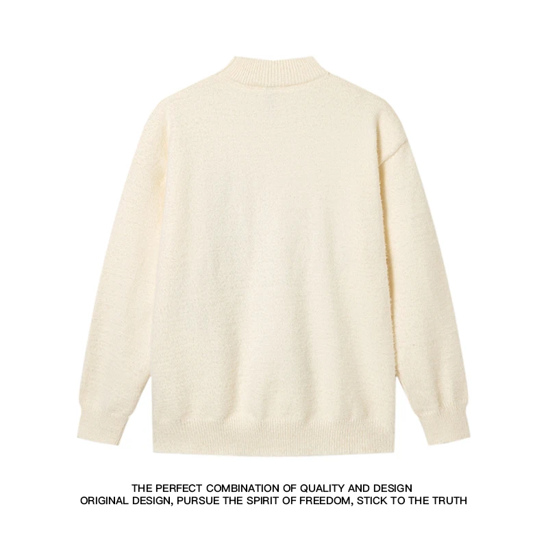Korean ins Cat Pattern Knitted Black Beige Crew Neck Pullovers Knit Loose Long Sleeve Sweaters Couple Fashion Sweater