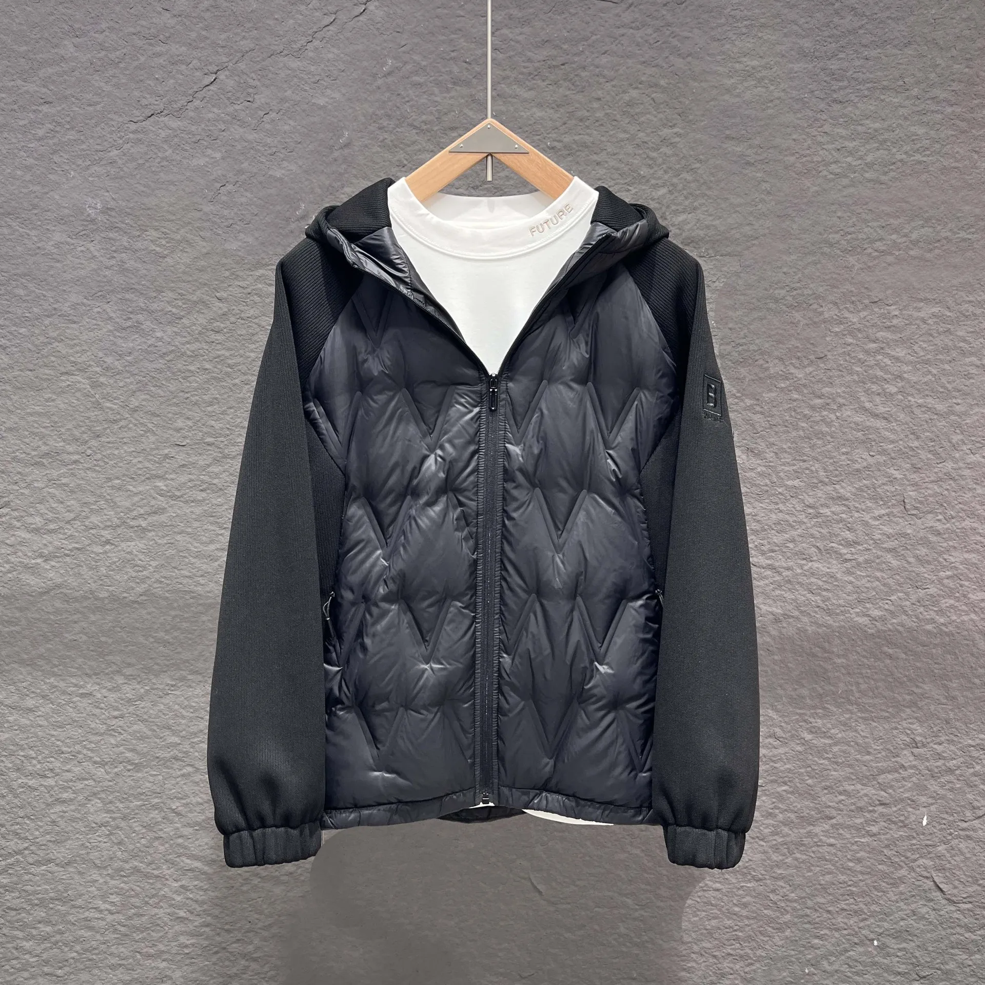 

Fashionable Lightweight Hooded Duck down Jacket Diamond Pattern Splicing Youth Outerwear Urban Style Casual Men's Puffer Coat