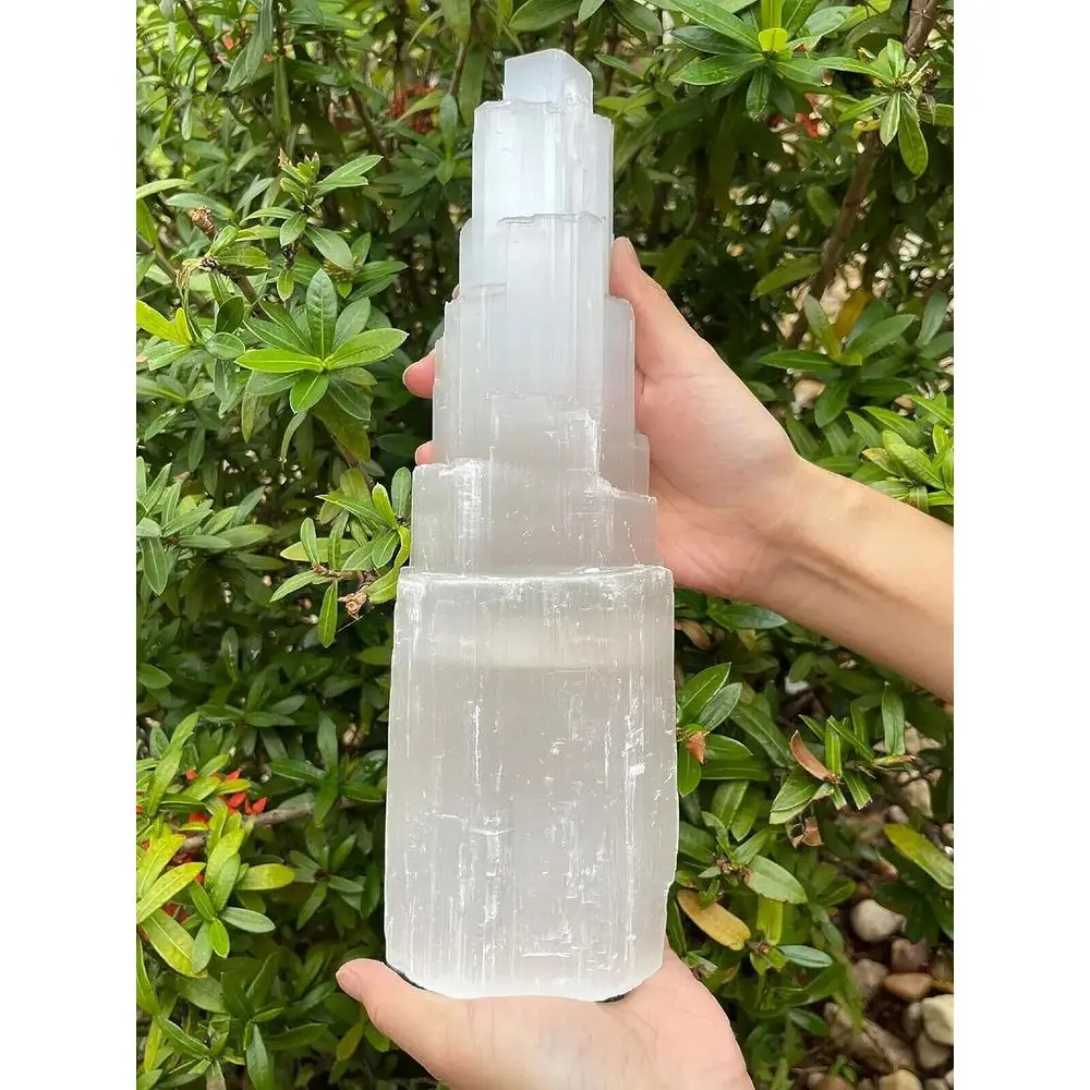 

GA TREASURES Selenite Skyscraper Tower Light – Natural White Healing Crystal, Choose Size 6", 8", 10", 12", 16" (12-13")