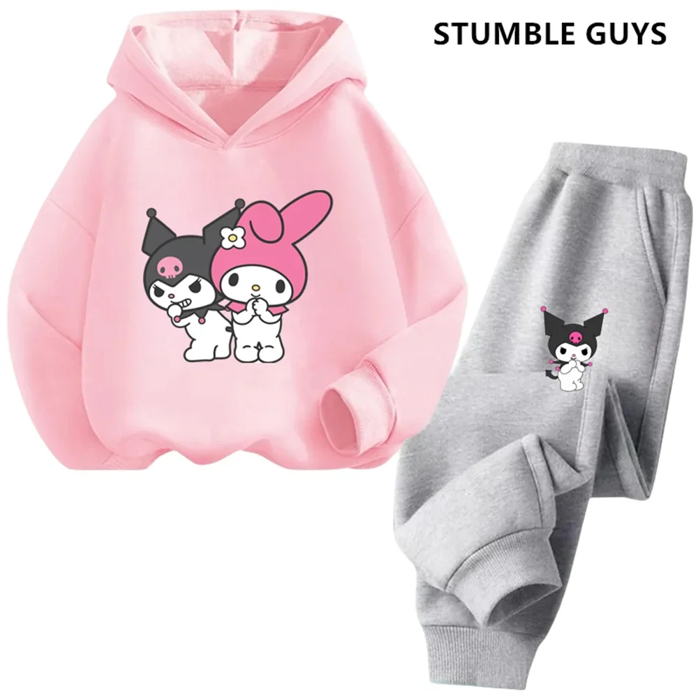 Children's Hoodie Set Spring Autumn Cartoon Printed Graffiti Cute Wind Sanrio Melody Kuromi Clothing Girls Sweatshirt Hooded