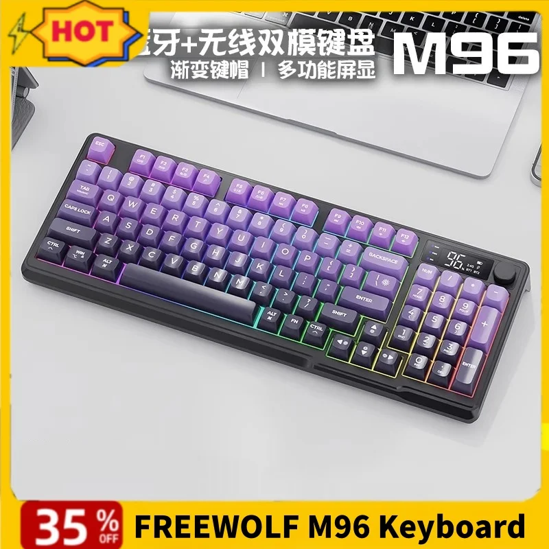 

FREEWOLF M96 Беспроводная игровая клавиатура Кремовая мембрана с радужной подсветкой Дисплей Bluetooth-клавиатура для ноутбука, планшетного ПК