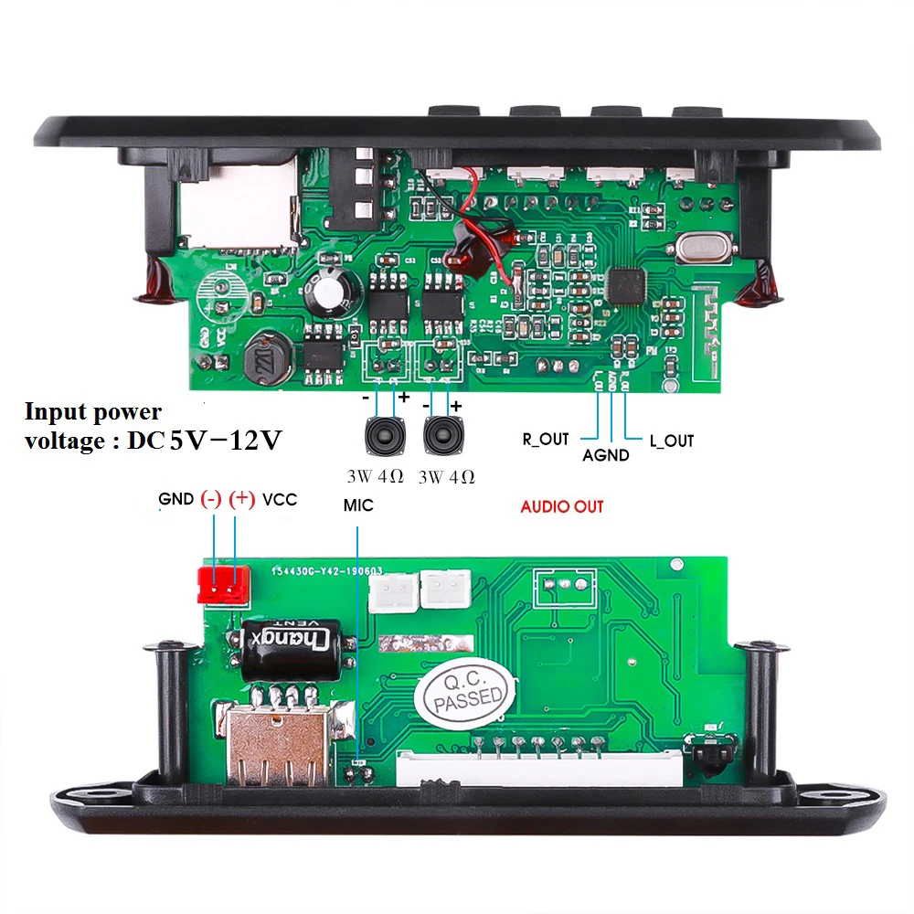 6W wzmacniacz DIY MP3 WMA WAV APE FLAC płyta dekodera 12V 3 W Bluetooth 5.0 nagrywanie rozmów USB TF FM Radio Mp3 odtwarzacz muzyki głośnik