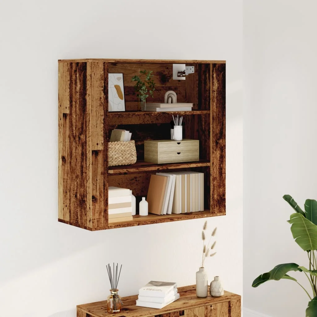 Wandmontierter Schrank aus gealtertem Holz, 80x33x80 cm, aus Holzwerkstoff, platzsparender Küchenschrank aus Holz, Sideboard-Schrank