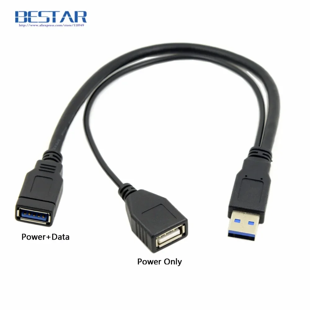 검정색 USB 3.0 USB3.0 남성-듀얼 USB 여성 추가 전원 데이터 Y 연장 케이블 20cm 2.5" 모바일 하드 디스크용