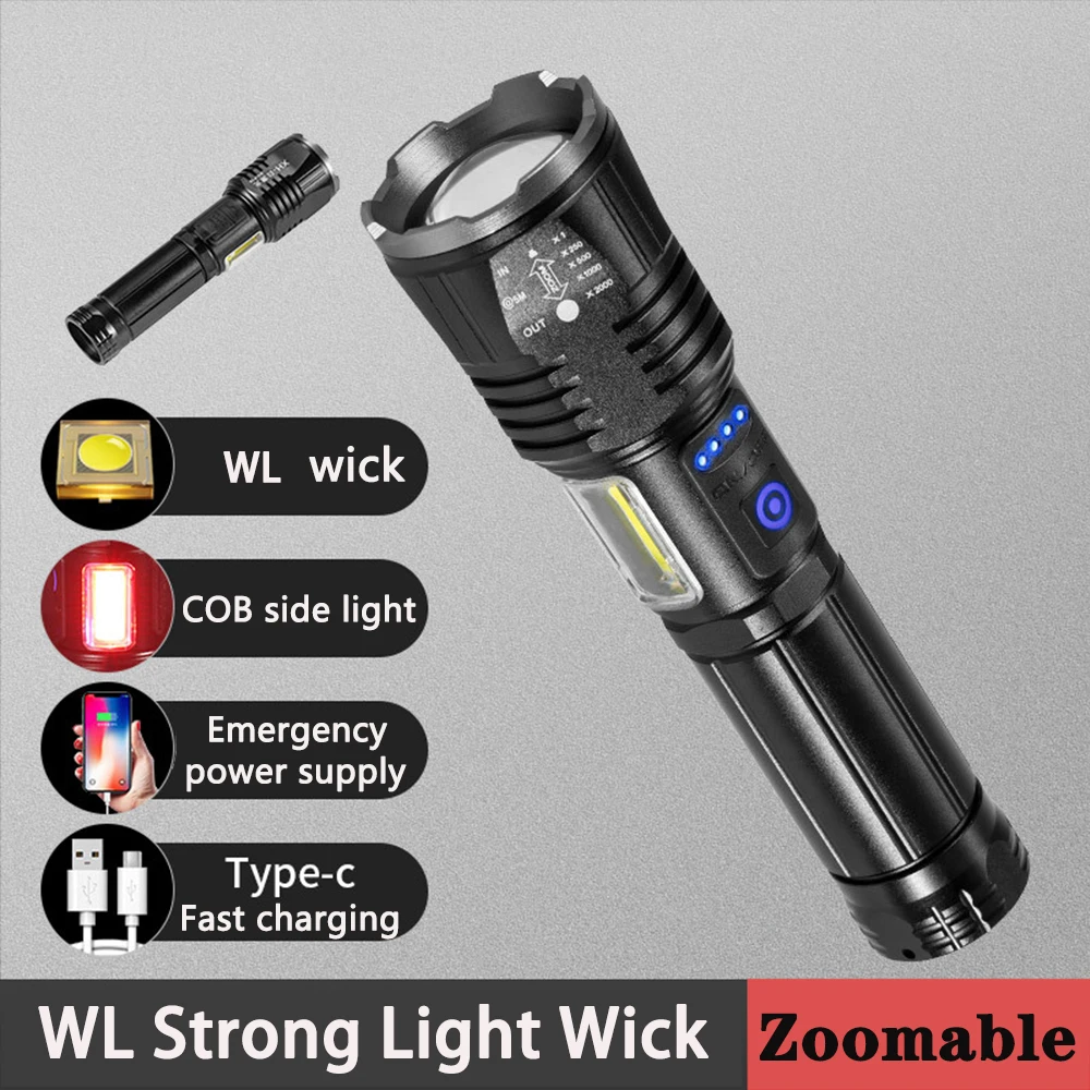 Powerful LED Flashlight BX-P19 High Power Torch light Rechargeable Tactical flashlight Zoom Lantern Long Shot Torch For Camping