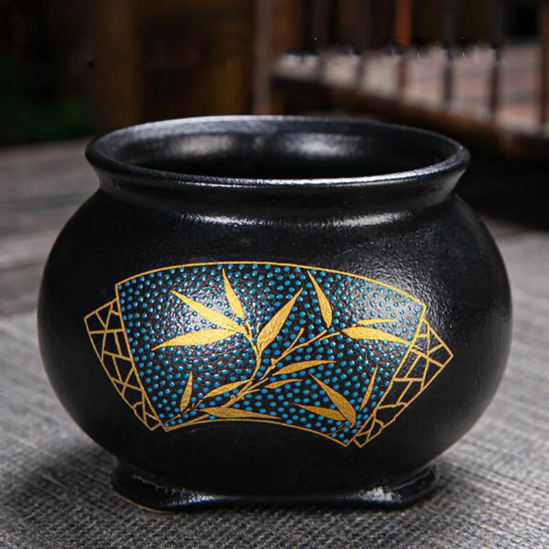 Chinese Style Ceramic Flower Pot Bonsai Vase Black Color Plant Pot Breathable Plant Container Garden Art Home Decor