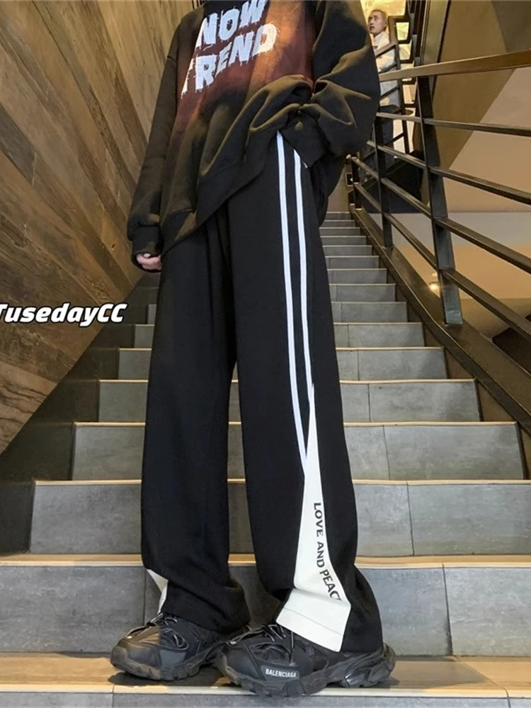 

Мужские повседневные брюки осенне-зимние, модные, в уличном стиле, с боковыми вставками с надписями, свободные, прямого кроя, молодежные, стильные