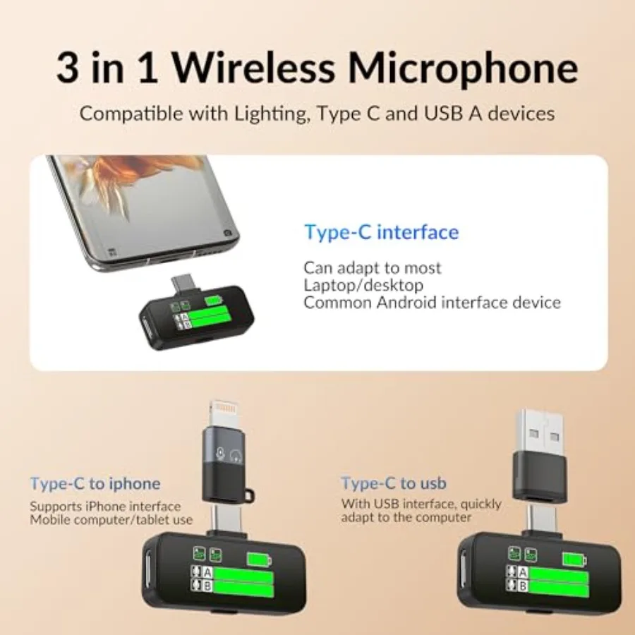 Kabellose Lavalier-Mikrofone für iPhone, iPad, Kamera und Android-Geräte, Mini-Mikrofon für Rrding, Rauschunterdrückung, Ansteckmikrofon C