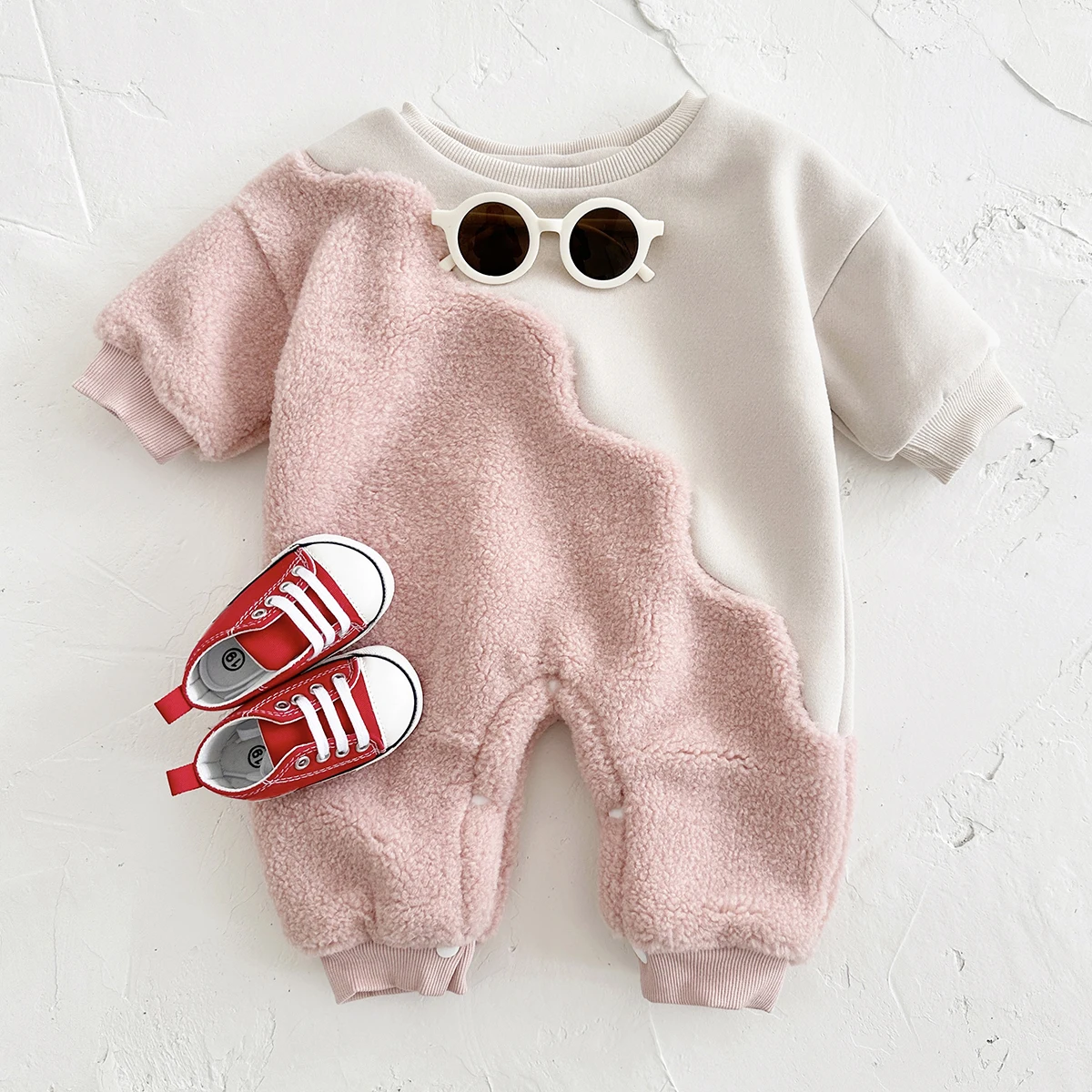 Ins Baby Rompers Winter Warm Woolen Fleece Infant Toddler Outfit Button Loungewear Boys Girls Fashion Jumpsuits 0-18M Newborn