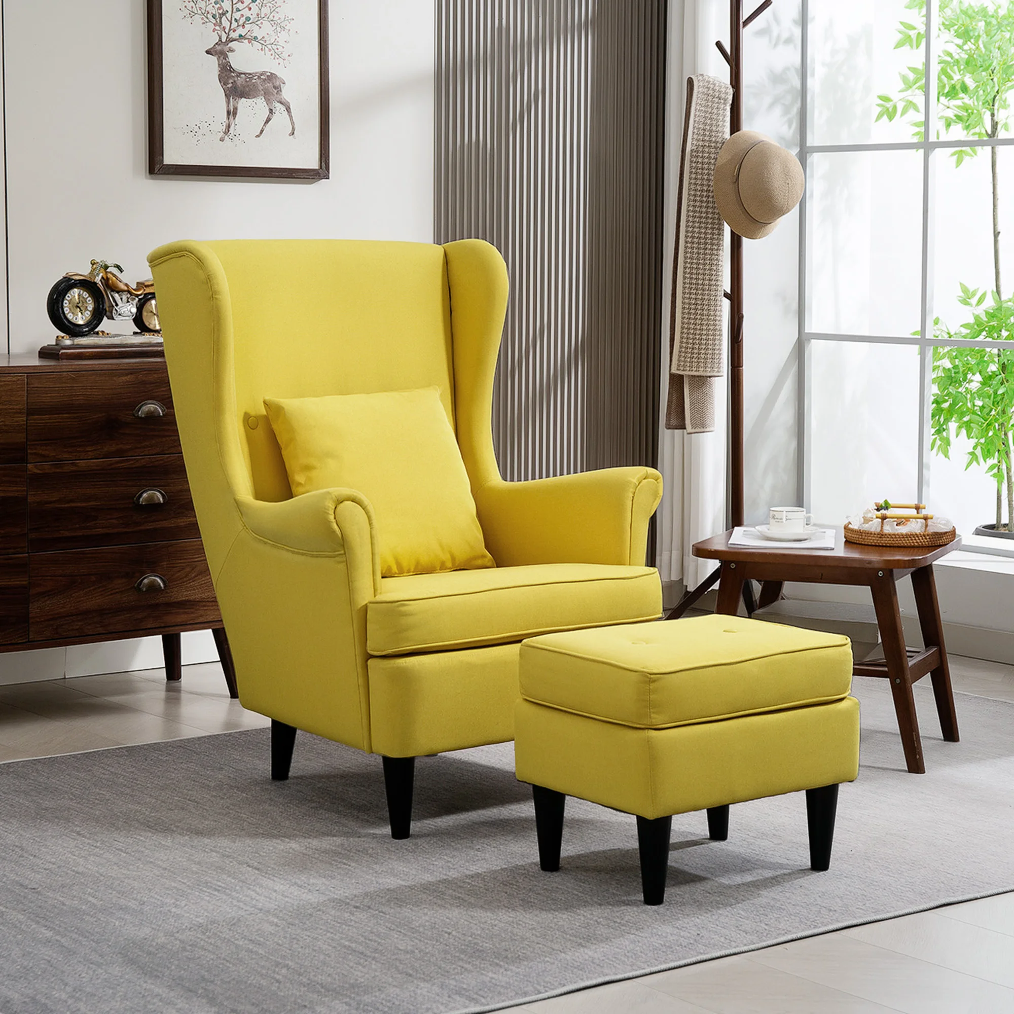 Fauteuil HOMCOM en lin avec coussins, fauteuil lounge moderne et relaxant avec accoudoirs pour salon et chambre, jaune