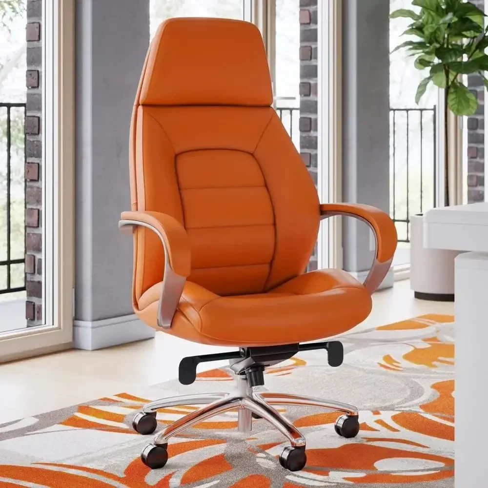 Furniture Gates Genuine Leather Aluminum Base High Back Executive Chair - Orange