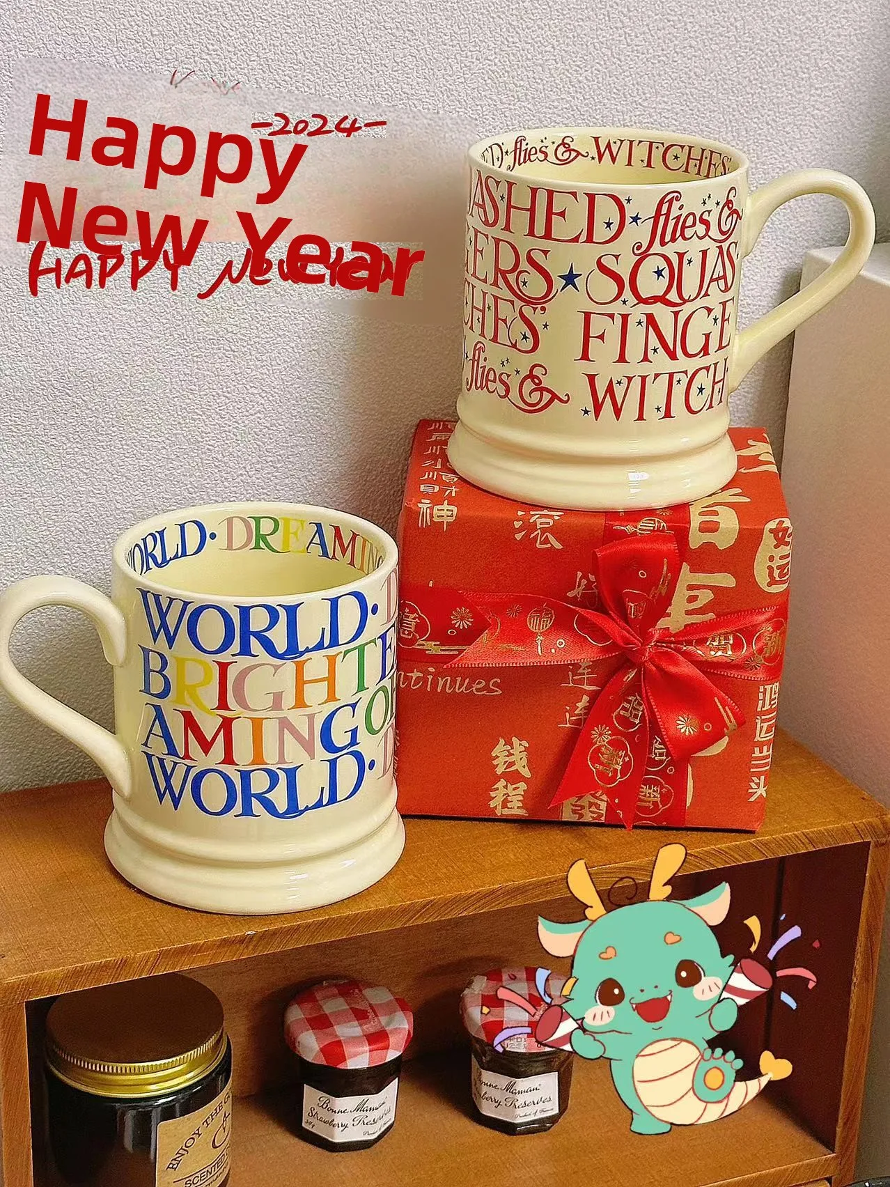 

New Year Celebration Gift Paaging Gingerbread Man Handle Mug Cerc Coffee Water Cup Ins Sle Cartoon Motif 300-400ml Cap...