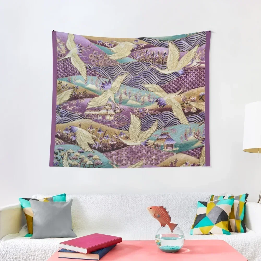 

Japanese Crane kimono style embroidered pattern Tapestry Room Decore Aesthetic Tapete For The Wall Room Aesthetic Decor Tapestry