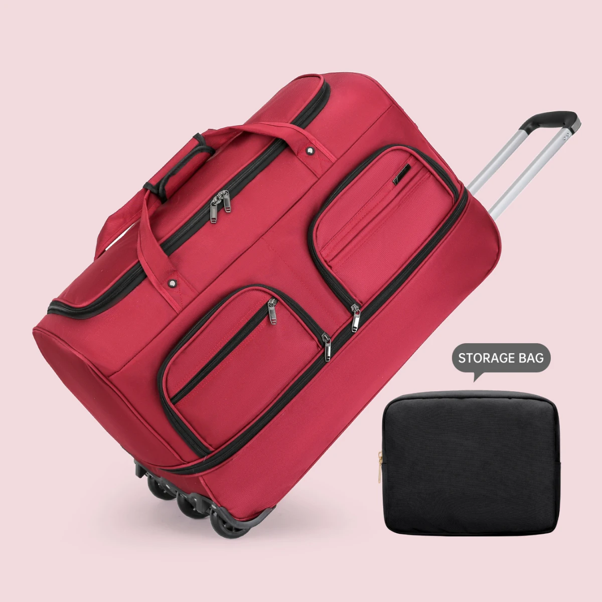 Faltbare Reisetasche für Gepäck, die an Bord der Flugzeug gegeben werden kann, mit Tragegriff, rollbare Reisetasche zur Aufbewahrung, Herren-Reisetasche mit extra großem Fassungsvermögen. – Detail 11