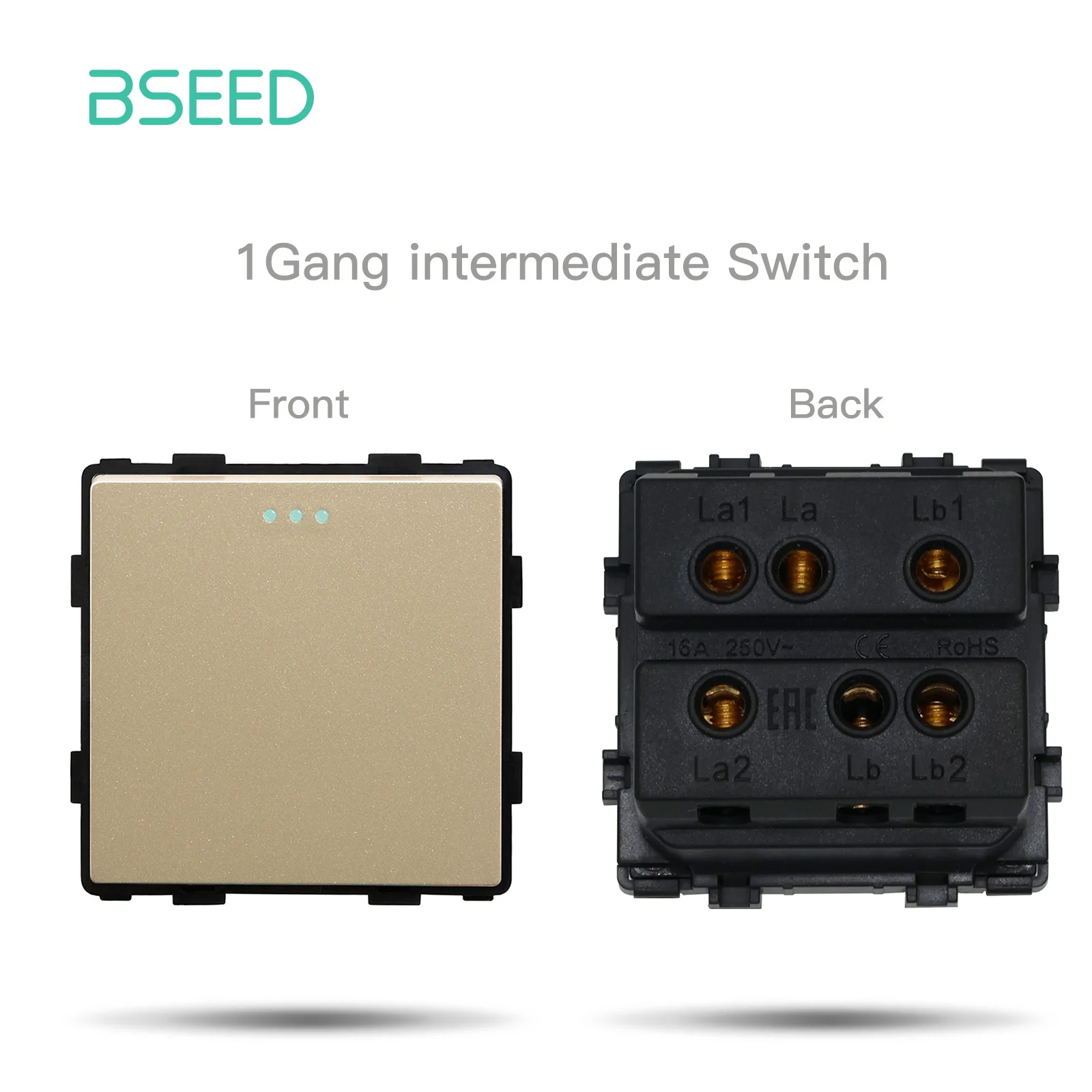 BSEED EU-Standard-Wandlichtschaltermodul, Steckdosen, Knopfschalter, DIY-Funktionsteil, Glasscheibe, kostenlose Zusammenstellung, Gold