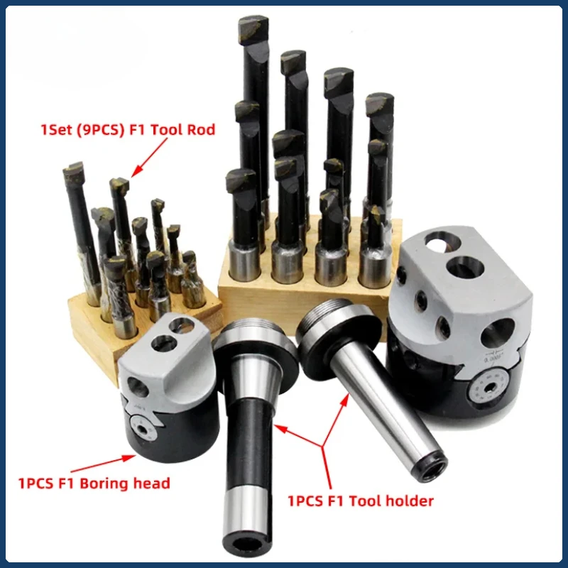 1 ชุด F1 2 นิ้ว 50 มม.+ 1pcs Morse + 9pcs 12mm บาร์ F1-50mm หัวสําหรับเครื่องกลึง CNC เบื่อชุดเครื่องมือ