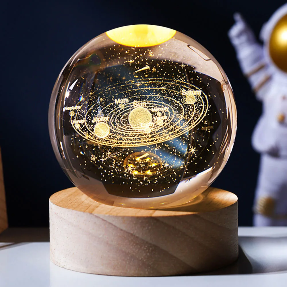 

3D Solar System Galaxy Planets Crystal Ball Night Light with Light Base for Bedroom Desktop Decor Birthday Gifts