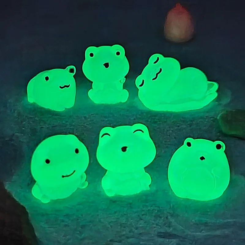 1/6PCS Glowing Frog Mini Figurines Miniature Luminous Cute Little Frog Micro Landscape Fish Tank Decor Terrarium Potted Ornament