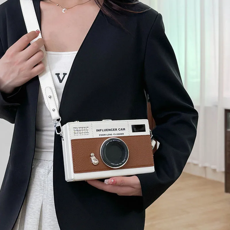 

Креативная сумка через плечо в форме фотоаппарата, персонализированный дизайн, женская сумка-мессенджер для телефона, клатч, модные аксессуары