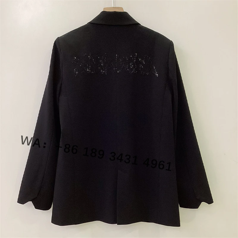 Zadig Women Black Blazer Classic Rhinestones Office Lady Suit Tops Female Fashion Button Chic Letter Cotton Loosen Blazers Top