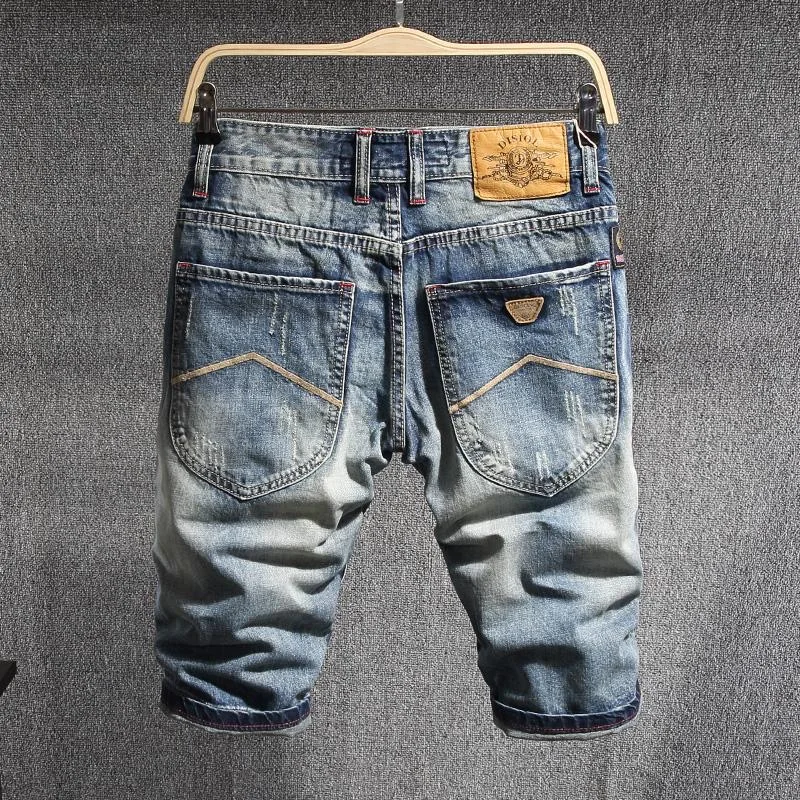 Été nouvelle tendance de la mode américain rétro jambe droite trou Denim Shorts hommes décontracté ample confortable sport haute qualité jean