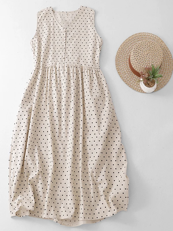 High-End Korean Japanese Polka Dot V-Neck Dress Women's plus Size Artistic Strapless Vest Dress Loose Fit High Waist Long Skirt