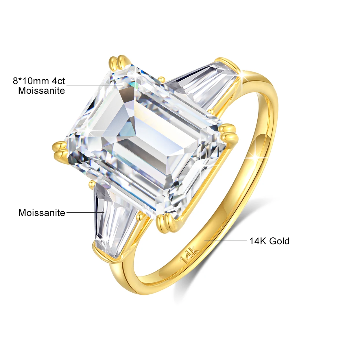Emerald Cut D Color VVS1 Moissanite Ring GRA Certified Pass Diamond Tester S925 Sterling Silver 14K Yellow Gold Plated Anti Allergy Tarnish Resistant Fine Jewelry For Women Engagement Wedding Anniversary Promise Birthday Party Gift view 8