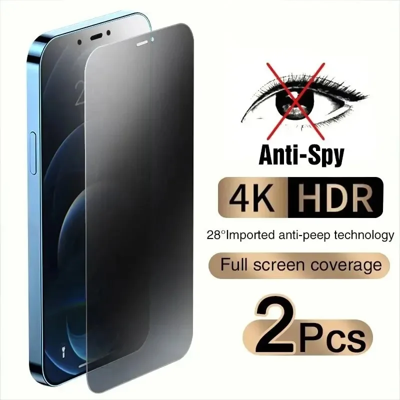 2Pcs Privacy Screen Protector For iPhone 11 12 13 14 Plus 15 16 Pro Max Glass AntiSpy Film For iPhone X Xs Max XR Tempered Glass