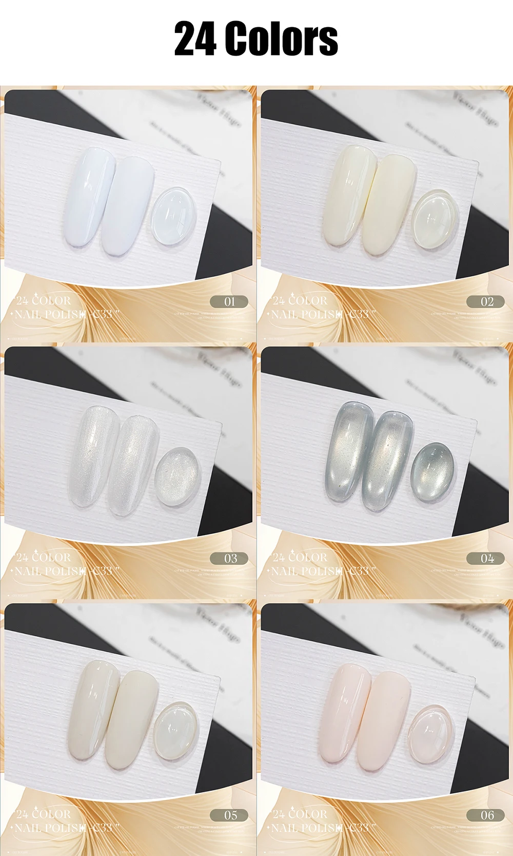 Vendeeni 24 Farben/Set Mondlicht Weiß Gel-Nagellack Magnetischer Katzenaugen-Gel-Lack Perlweiß Glitzer-Gel-Lack mit Display – Detail 5