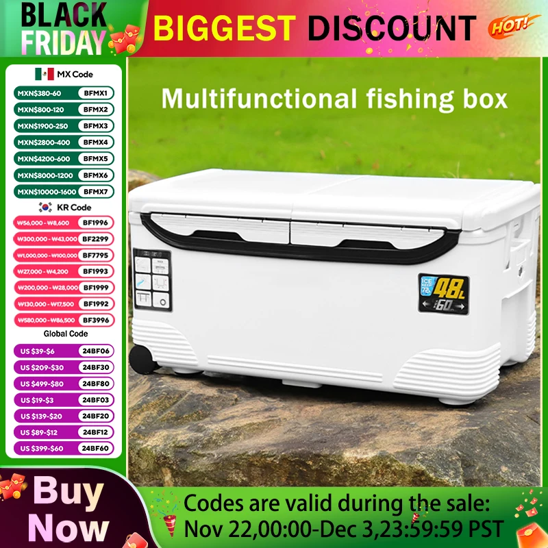 48L Large Capacity Outdoor Multifunctional Thick Insulation Box Fishing Live Bait Refrigerator Portable Fishing Box With Wheels