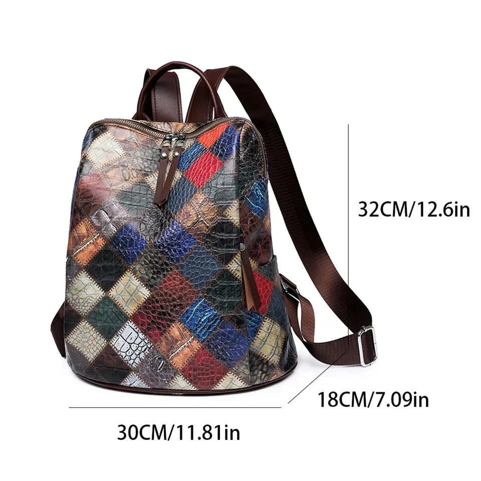 Patchwork Vintage Backpack Women Leather Rucksack Women\'s Knapsack Travel Backpacks School Bags for Teenage Girls Mochila