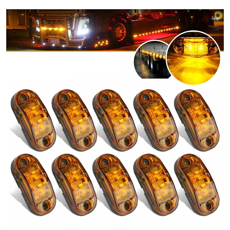

10PCS 12V 24V Universal 2 Led Oval Clearance Side Marker Tail Lamp Car LED Light Trailer Car Truck Lorry Caravan Accessories
