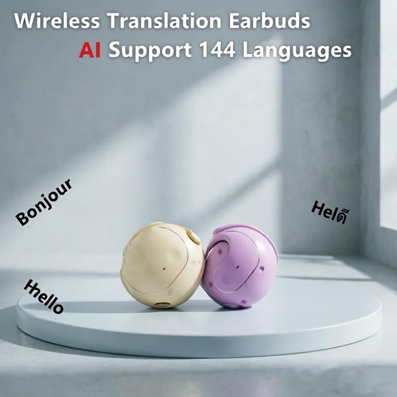 Wireless Bluetooth AI Real-time Language Translation Earphones 144 Languages Ear Hanging Headphone Translator for Travel Busine